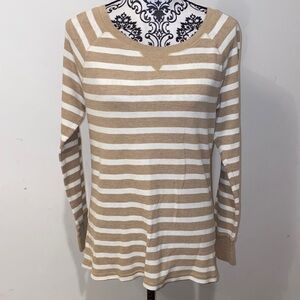 5/$25 Old Navy Beige and White Striped Long Sleeve Waffle Knit Top Size XL